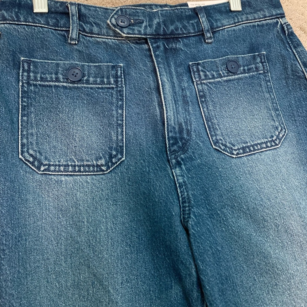 LOFT Petite Sailor High Rise Wide Leg Crop Jeans in Vintage Indigo Wash (4/27P) - Picture 6 of 8